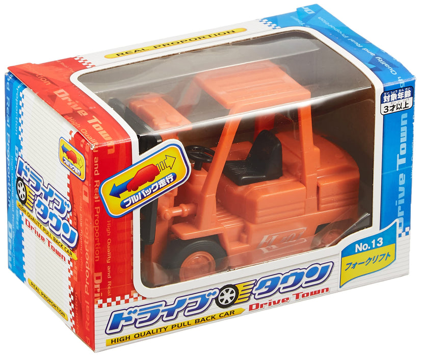 Maruka Drive Town No.13 Forklift 173158 Plastic Deformed Pull Back Car Orange_3