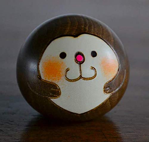 Usaburo-saku Japanese Kokeshi Wooden Doll Monkey shake and roll W5.5xH5xw5.5cm_2