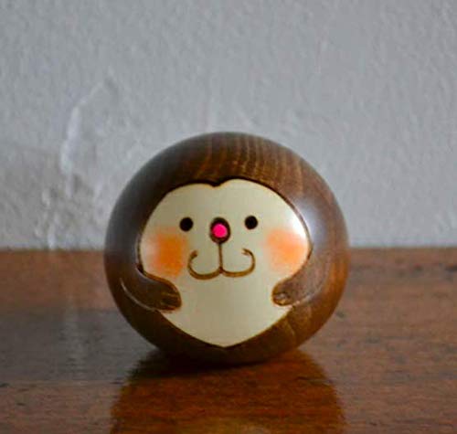 Usaburo-saku Japanese Kokeshi Wooden Doll Monkey shake and roll W5.5xH5xw5.5cm_3