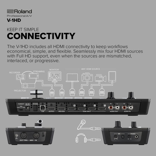 Roland V-1HD HD 4 HDMI Input Video Switcher w Built-In 12 Channel Audio Mixer_2