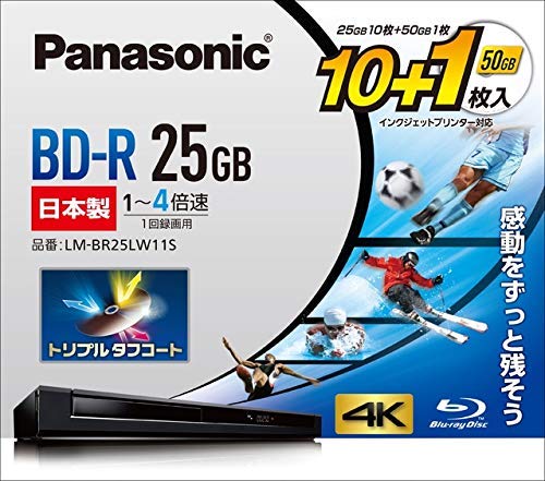 Panasonic 4X Blu-ray Disc BD-R 25GB (10p) + 50GB (1p) LM-BR25LW11S Made in Japan_1