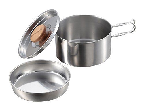 CAPTAIN STAG UH-4207 Stainless Steel Pot 12cm with Plate Outdoor Cookware NEW_1