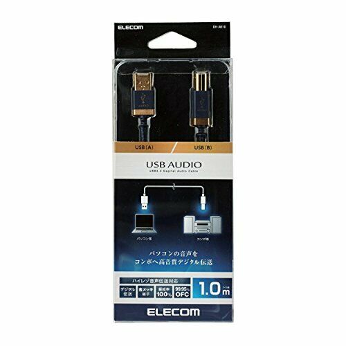 Elecom USB Cable 1m For Audio Music USB2.0 A to B Gold Plated Connector Navy NEW_2