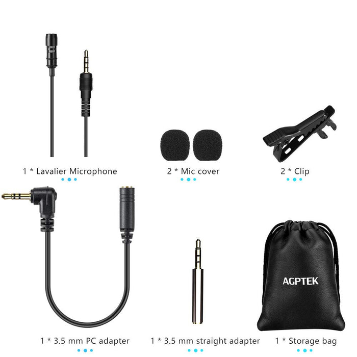 AGPTEK Z02 Clip Pin Mini Microphone 3.5mm Jack with storage bag Battery Powered_3