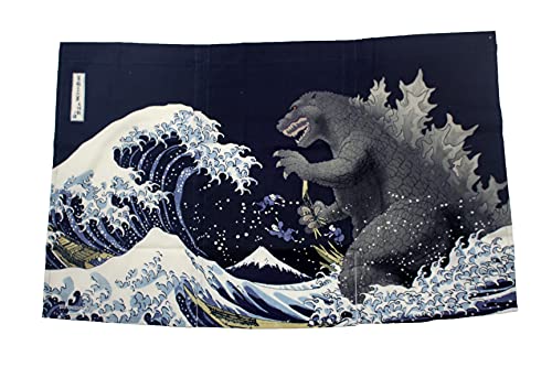 Noren Godzilla Ukiyoe Japanese Curtain Doorway Limited Navy Blue ‎508664 NEW_1
