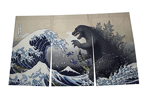 Noren Curtain Japanese Doorway MADE IN JAPAN 85x55cm Ukiyoe Big Wave Godzilla_2