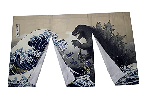 Noren Curtain Japanese Doorway MADE IN JAPAN 85x55cm Ukiyoe Big Wave Godzilla_3