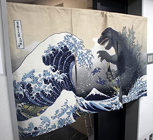 Noren Curtain Japanese Doorway MADE IN JAPAN 85x55cm Ukiyoe Big Wave Godzilla_5