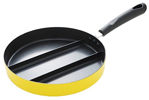 Earnest Frying Pan Center Egg Triple Divided Breakfast Pan A-76728 Yellow NEW_1