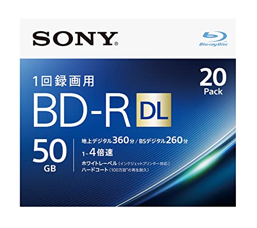 20disc Sony 4x Blu-ray 50GB BD-R DL Inkjet Printable Blank Disc 20BNR2VJPS4 NEW_1