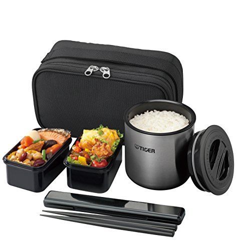 Tiger thermos bottle bento box Bowls About 2.3 cups Black with pouch LWY-E461-K_1