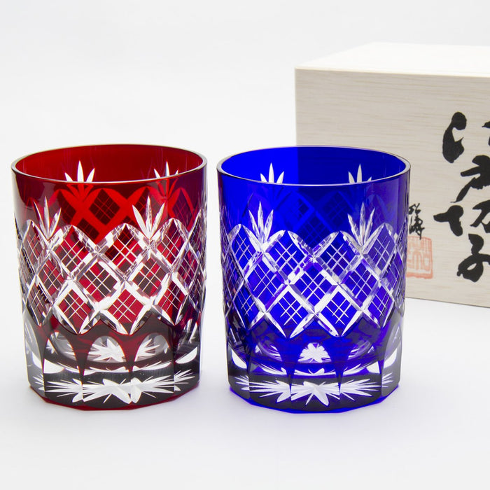 Tajima glass Edo Kiriko piled Yarai Patterns Kikusoko Old glass pair TG04-24-2_1