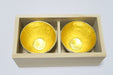 Japanese 100% Pure Tin Pair Sake Cup Gold Leaf Wood Box Nousaku 60cc 62xH43mm_2