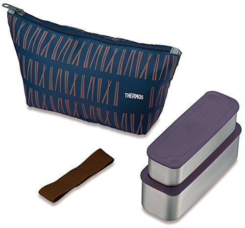 Thermos Fresh Lunch Box 2-Tier Navy DSA-602W Kon Slim Type with Belt, Pouch NEW_2