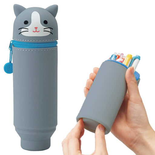 Lihit lab. SMART FIT PuniLabo Stand Pen Case Hachiware Neko Gray Cat A7712-4 NEW_1