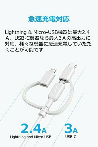 Anker PowerLine II USB-C cable 0.9m white 3-in-1 Lightning Micro MFi NEW_6