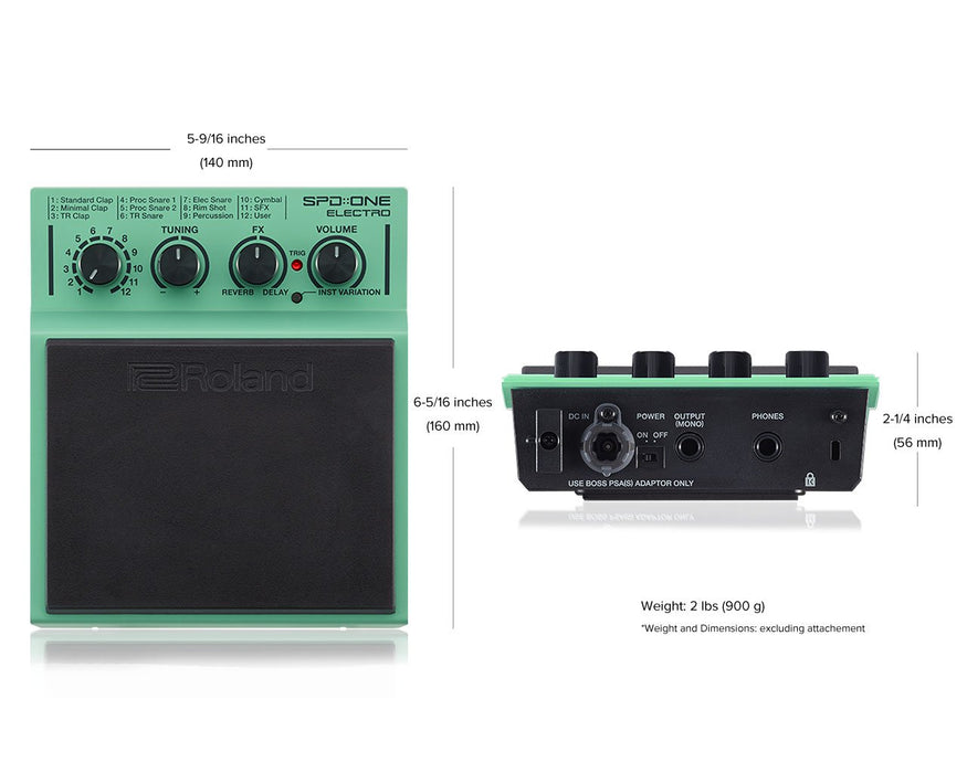 ROLAND ELECTRO SPD-1E SPD ONE Percussion Pad Green Battery Powered Small Size_5