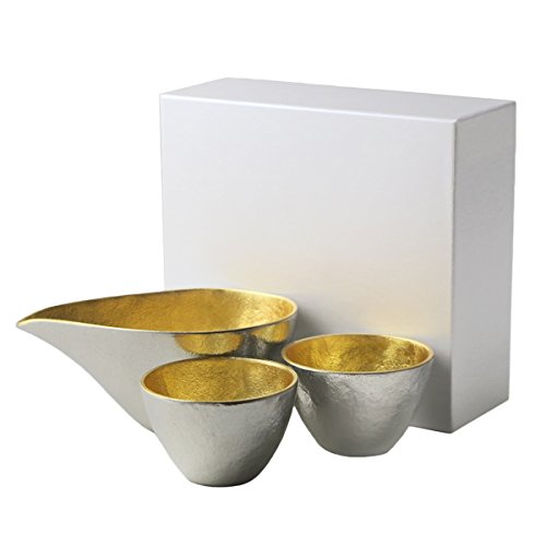 Nousaku sake cup set Guinomi tin and gold made in Japan NEW_1