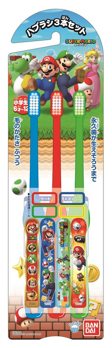 Bandai Super Mario Series Toothbrush Set of 3 Red, Blue, Green with Sticker NEW_1