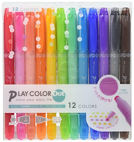 Tombow Playcolor Dot Water Based Drawing Marker Pen 12 Color Set GCE-011 NEW_1