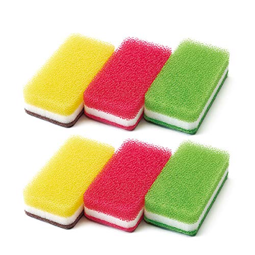 Duskin Kitchen sponge antibacterial type cute color set 6 pieces (3 color x 2)_1