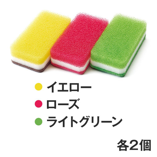 Duskin Kitchen sponge antibacterial type cute color set 6 pieces (3 color x 2)_2