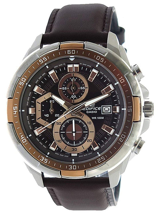 CASIO EDIFICE EFR-539L-5AVUDF Chronograph Brown Natural Leather Mens Watch NEW_1