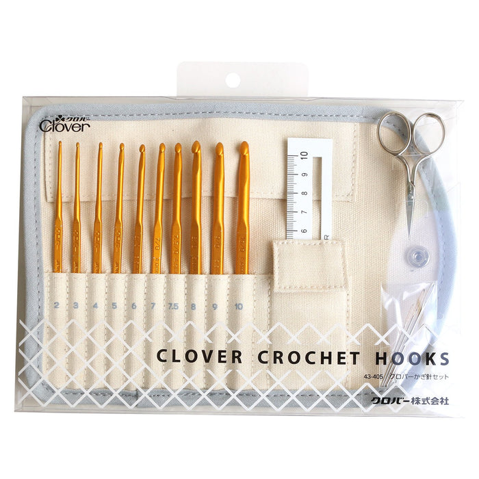Clover Crochet Hook Set W233xH185mm Aluminum with Case 43-405 10-Hooks 3-Needles_1