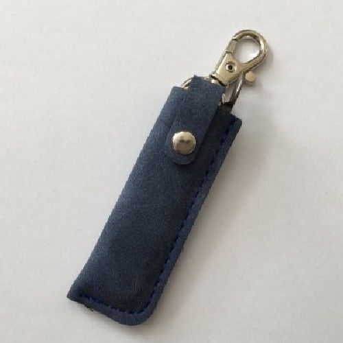 Higonokami Folding Pocketable Knife Aogami-Steel Brass Sheath Bule Leather Case_2