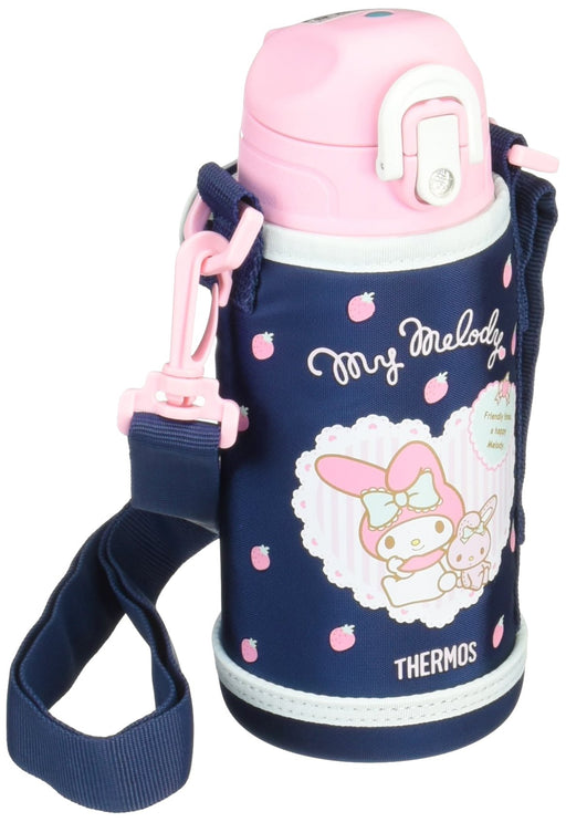 Sanrio My Melody 2 WAY Stainless Steel Bottle Navy ‎176320 with Pouch & Strap_1