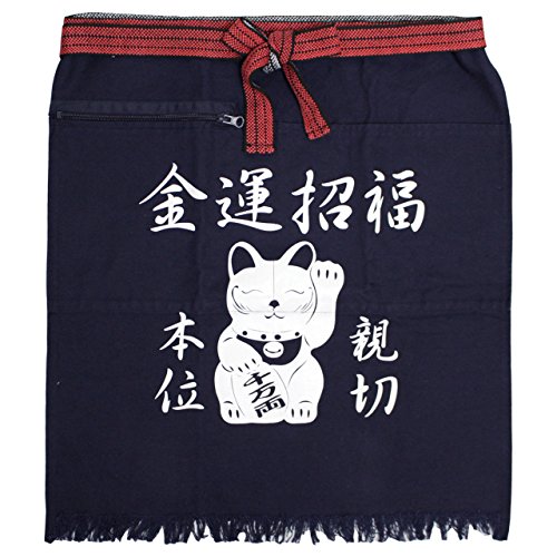 Japanese traditional apron Maekake.Short style & pocket Lucky Cat NEW_1