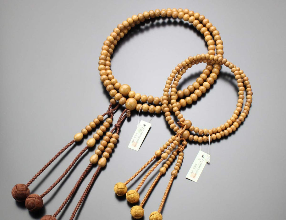 Shingon Buddhism Pair Japanese Buddhist Prayer Beads Plum Wood Gold Brown NEW_4