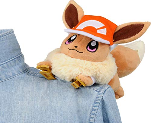 Pokemon Soft Plush Furry Doll Let's Go Eevee with cap Shoulder / Takara Tomy NEW_2