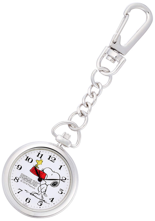 Citizen Q&Q Pocket Watch Snoopy Clip P004-204 White Alloy Steel Silver Chain NEW_1