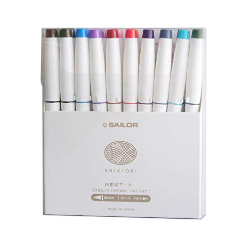 Sailor SHIKIORI Twin-Nib Brush & Fine Nib Marker 20-Color Set 25-5400-000 NEW_1