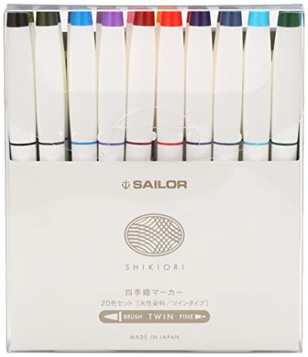 Sailor SHIKIORI Twin-Nib Brush & Fine Nib Marker 20-Color Set 25-5400-000 NEW_5