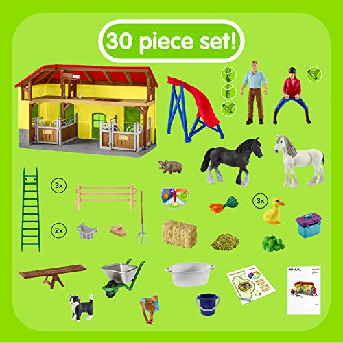 Schleich Farm World 30-piece Horse Stable Playset with Farm Animals for Kid NEW_3