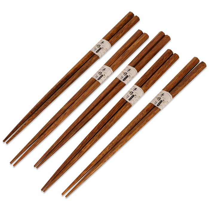 HTB Japanese Wooden Chopsticks Set of 5pcs Brown 225mm hexagonal YK-C10 NEW_1