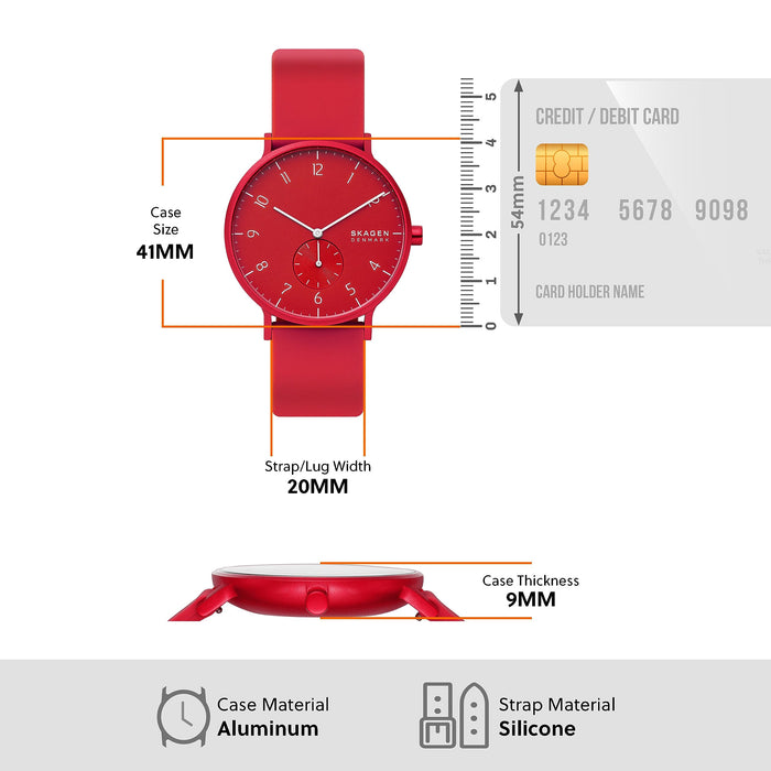 Scagen Wrist Watch AAREN SKW6512 Red Aluminum Case Silicone Strap Analog NEW_5