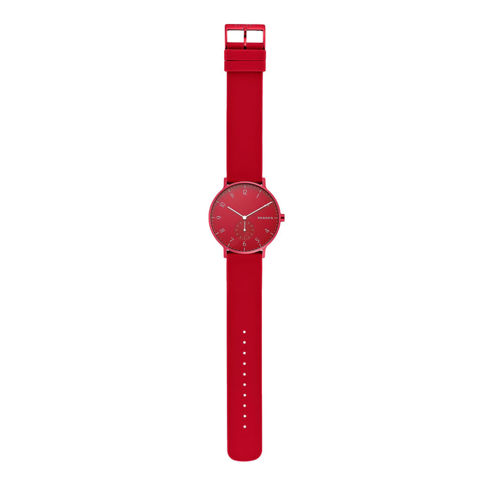 Scagen Wrist Watch AAREN SKW6512 Red Aluminum Case Silicone Strap Analog NEW_6