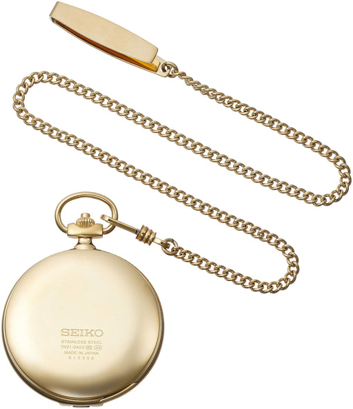 SEIKO pocket watch SAPQ008 gold case Roman numeral notation with lid and chain_2