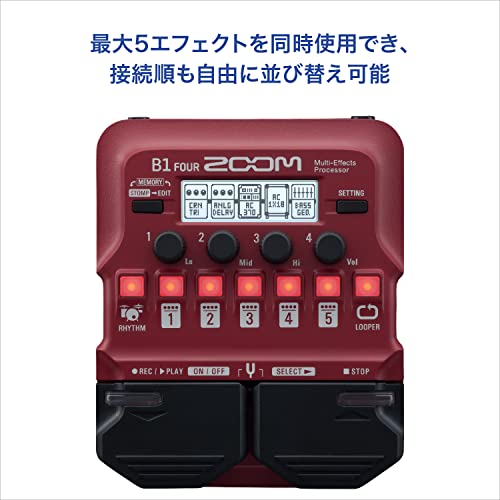 ZOOM B1 FOUR Bass Guitar Multi-Effects Processor Red NEW from Japan_2