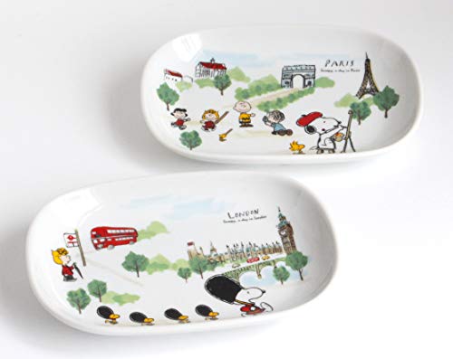 Peanuts Snoopy Elliptical Plate Dish London & Paris Set 2 pieces 3870060 NEW_1