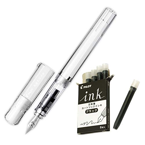Pilot Kakuno fine transparent axis with 5 fountain pen ink cartridges black NEW_1