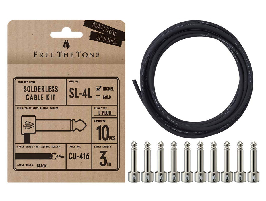 Free The Tone SL-4L-NI-10K Solder-Less Cable Kit 10 SL-4L-NI Plug/ 3m Cable NEW_1