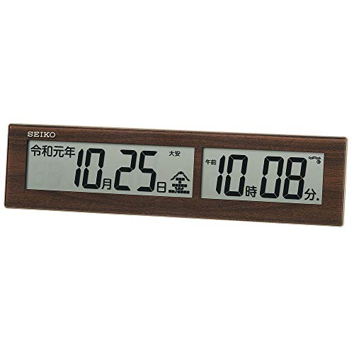 Seiko clock Table clock tea wood grain pattern radio wave digital SQ441B NEW_1