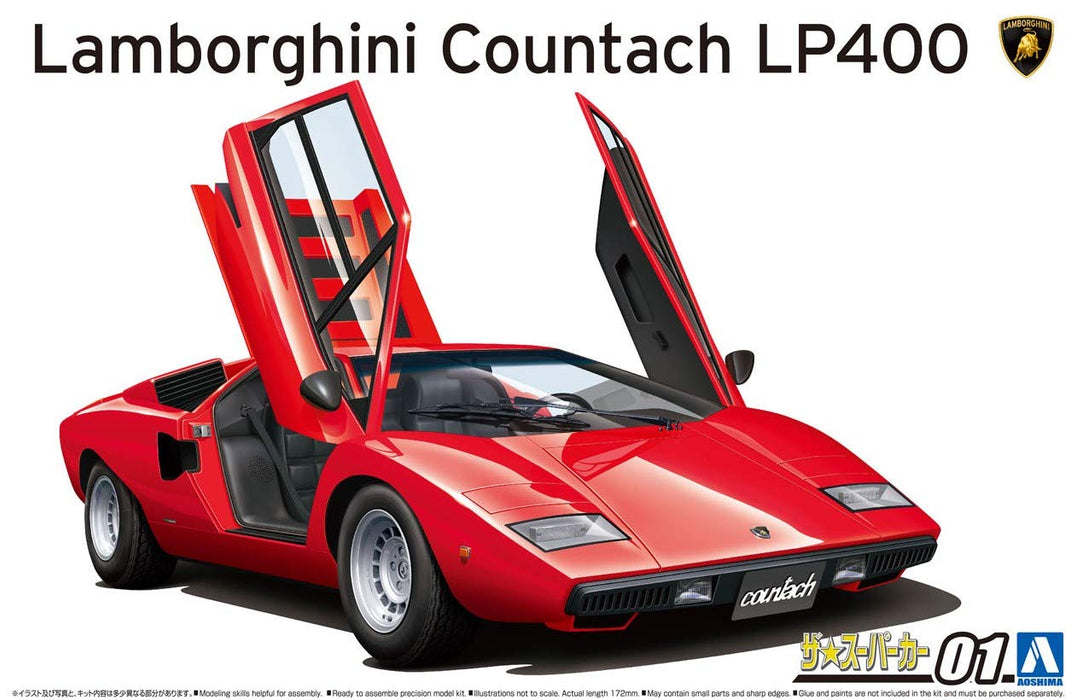 Aoshima 1/24 The Super Car No.01 Lamborghini Countach LP400 1974 Model Kit NEW_5