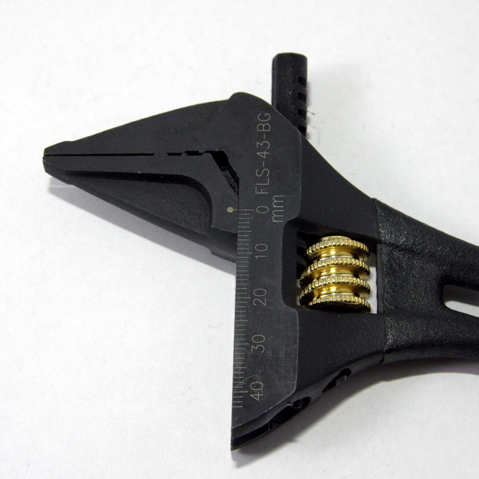 Fujiya Light Short Adjustable Wrench Black Gold Grip FLS-43-BG Max opening 43mm_3