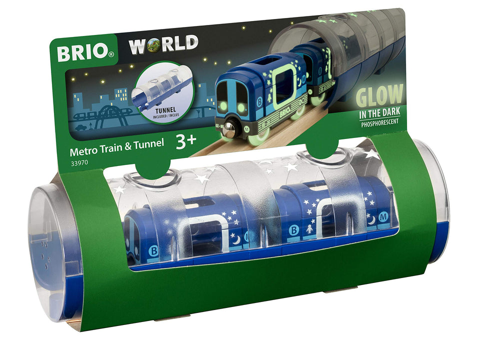 BRIO WORLD Metro Train & Tunnel Wooden Rail Toy 33970 Glow In The Dark 3-piece_6
