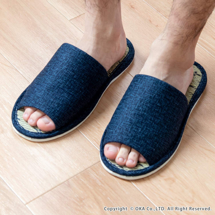 OKA Made in Japan Tatami Slippers L Size Blue Foot Size 26.5cm 28.5x23x9cm NEW_2